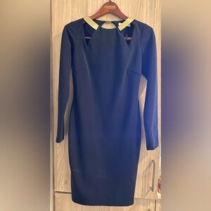 New Halston Heritage Black Dress Long Sleeve Cut-outs Bodycon Scoop Back